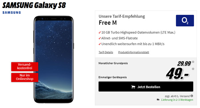 o2 Free M Tarif + Galaxy S8