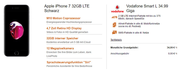 Apple iPhone 7 + Vodafone Smart L Giga Tarif