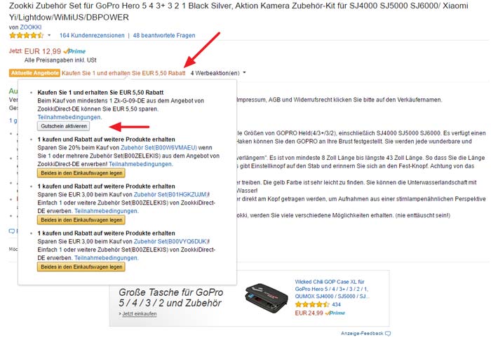 GoPro Zubehör-Set Zookki Rabatt