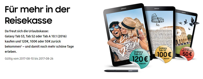 Samsung Galaxy Tab S3 Cashback Aktion