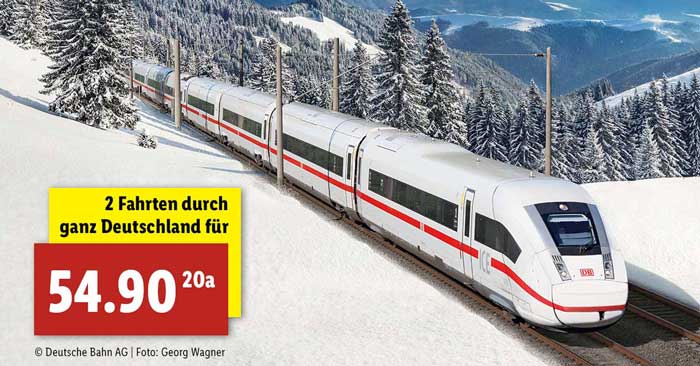 LIDL Bahnticket 2018 2 x Deutsche Bahn Fahrkarten für 54,90€