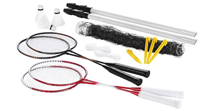 Crivit Badminton Set Komplett-Set für bis zu 4 Spieler Schläger Feder und Netz 