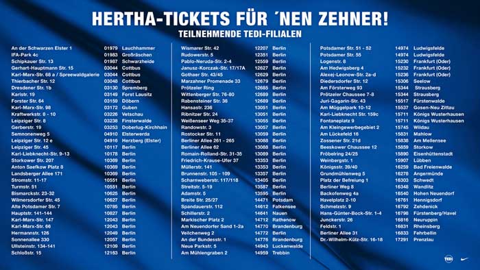 TEDi Filialen Übersicht Hertha Tickets