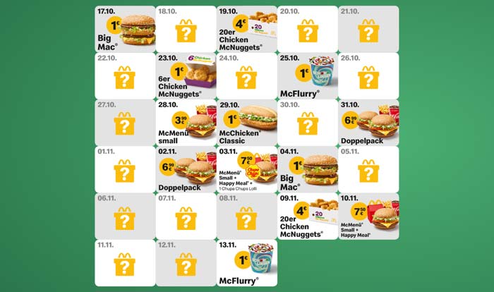 McDonald's Weihnachtskalender Übersicht