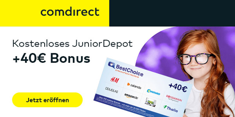 Kostenloses Comdirect Junior Depot + 40€ Amazon Gutschein