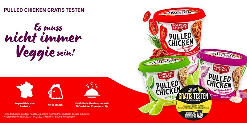 Cashback Deal: Bordeau Chesnel Pulled Chicken gratis testen