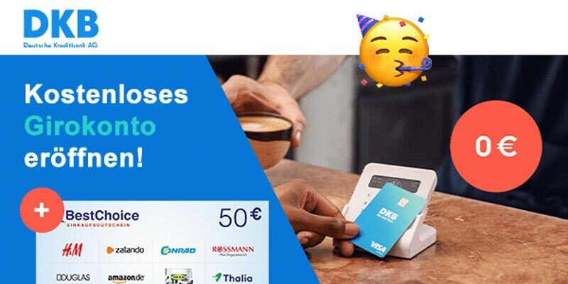 Kostenloses DKB Girokonto + gratis Visa Debitkarte + 50€ BestChoice- oder Amazon Gutschein