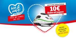Ferrero Bahn Aktion Hin&Weg: 10€ Bahn Gutschein in hanuta, kinder & duplo Aktionspackungen