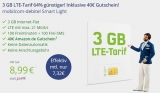 mobilcom-debitel Smart Light Tarif (100 Minuten & 3 GB LTE Internet) + 40€ Amazon Gutschein für 8,99€