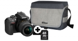 Nikon D3400 Spiegelreflexkamera + 18-55 mm Objektiv + Tasche + 16 GB Speicherkarte für 333€