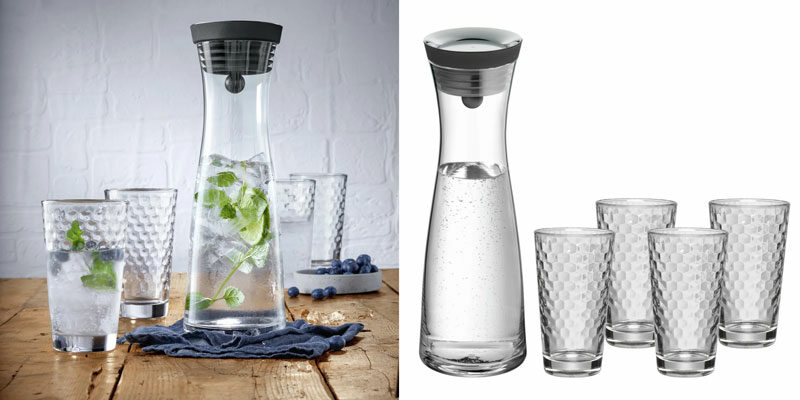 WMF Basic Wasserkaraffe + 4x Gläser mit Aromawaben-Muster für 28,95€